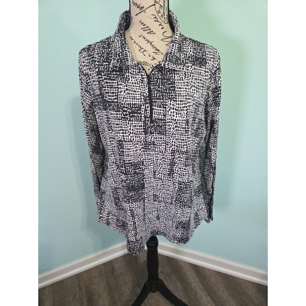 Ibkul black All Over Print Long Sleeves 1/4 Zip Pullover Shirt Collared extra l